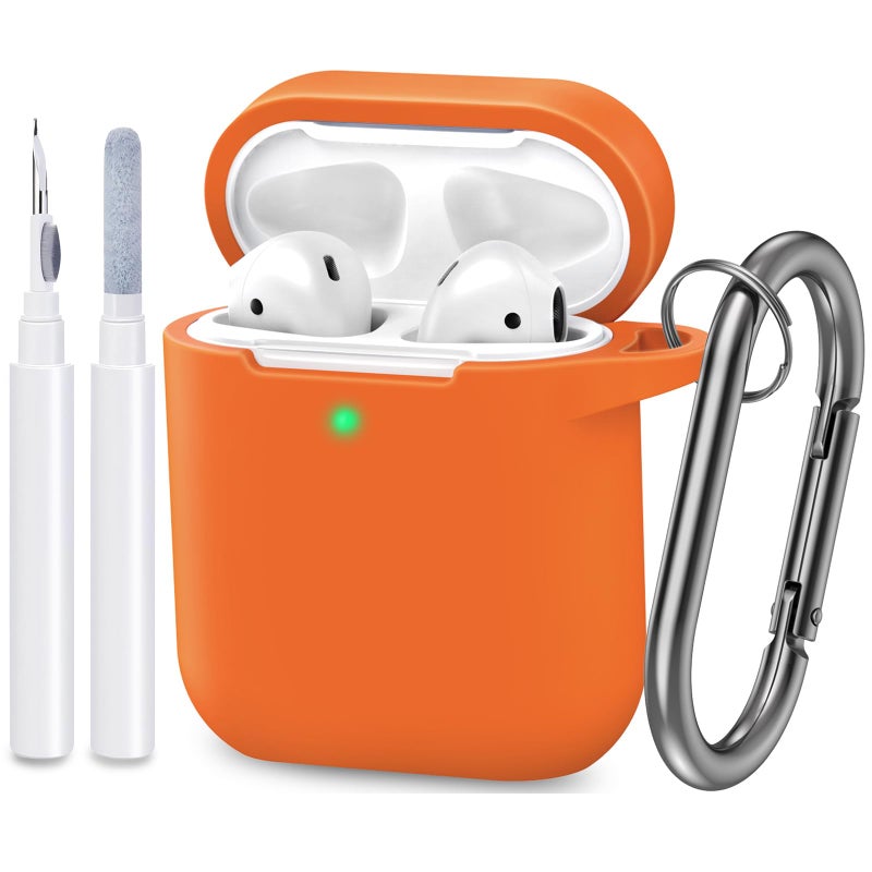 ATUAT Compatible with AirPods Case Cover, Full Protective Silicone Skin Dust-Proof Designed for Apple AirPods 1st 2nd Generation with Keychain, Front LED Visible, Bright Orange - Image 1